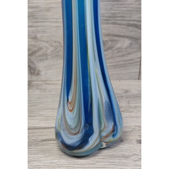 Vintage 10.5” Hand Made & Blown Blue Swirl Swung Stretch Glass Bud Vase Japan - Picture 8 of 10